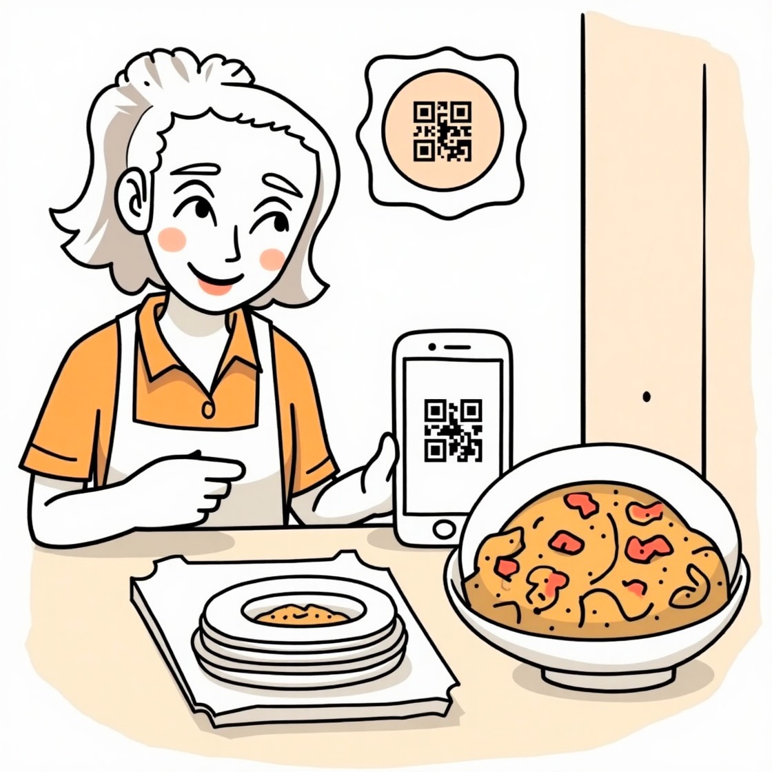 Customer scanning QR code to order food in a restaurant.
